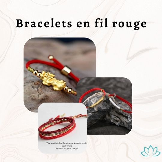 Bracelet Fil Rouge « Mon Bonheur » Six Mantras Plaqué Or - Moment Ici