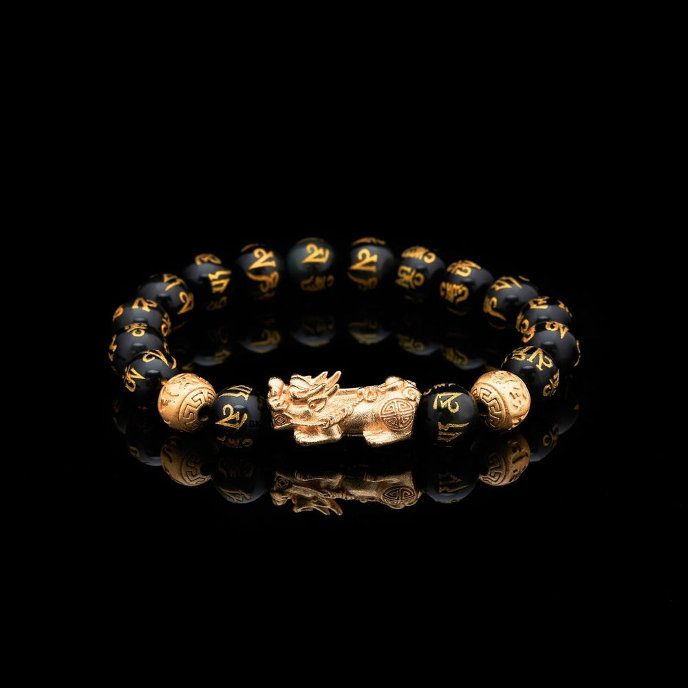 GRATUIT Bracelet obsidienne noire bracelet Feng Shui avec Pixiu - "Richesse" - Karma et Moi
