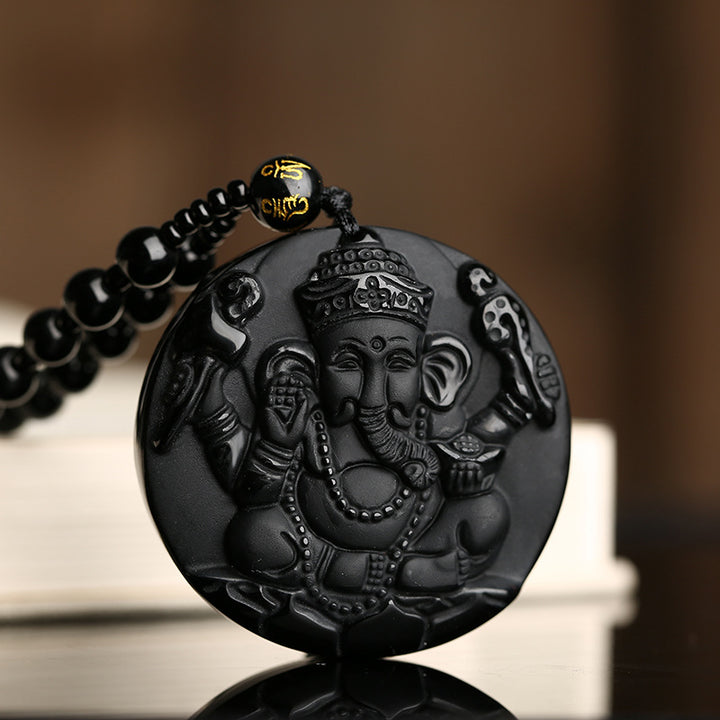 Collier "Succès" De Ganesh En Obsidienne - Karma et Moi