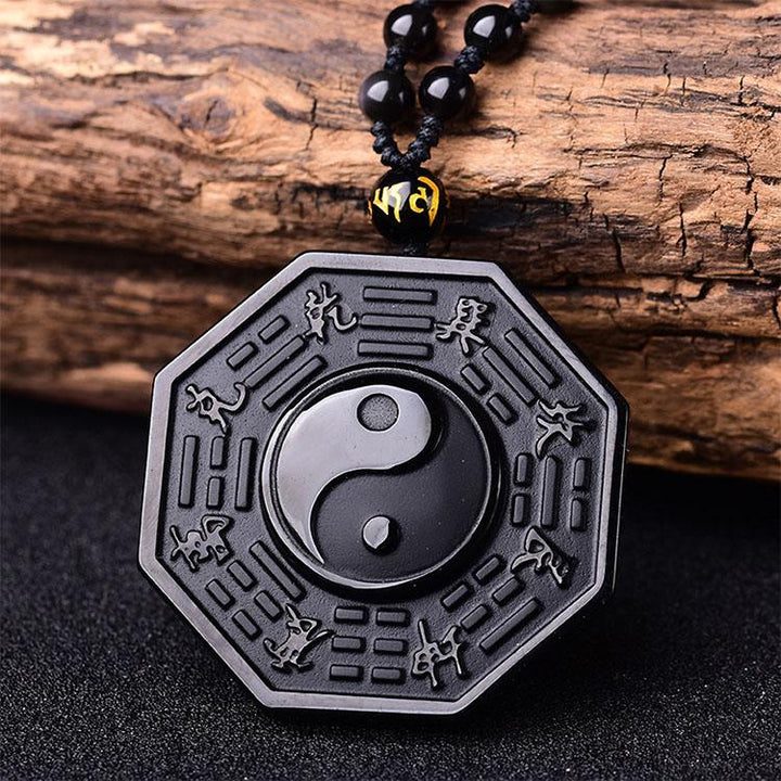 Collier d'obsidienne noire yin et yang pour la positivité - Karma et Moi