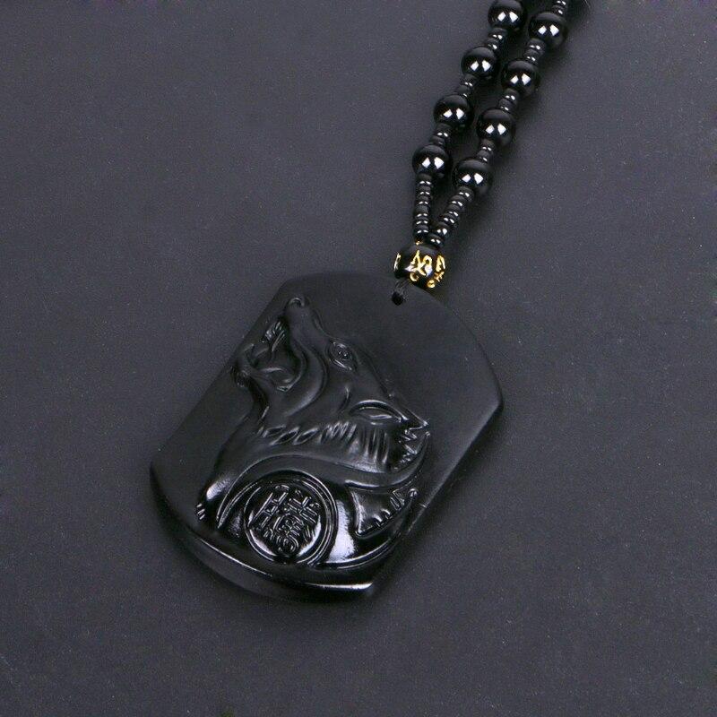 Collier de protection avec pendentif de loup en obsidienne noire - Karma et Moi