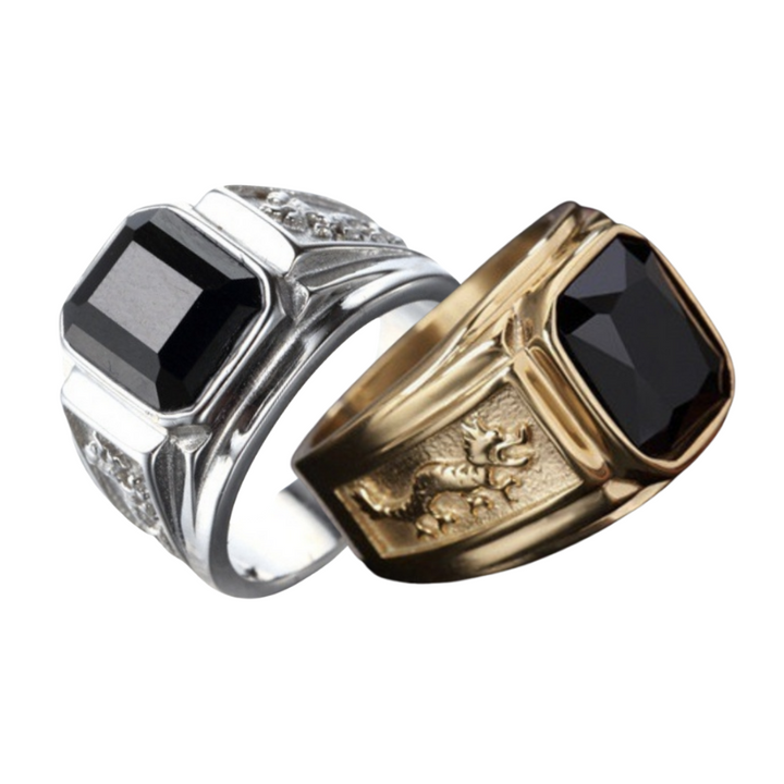 Bague de dragon porte-bonheur avec cristal noir - Karma et Moi