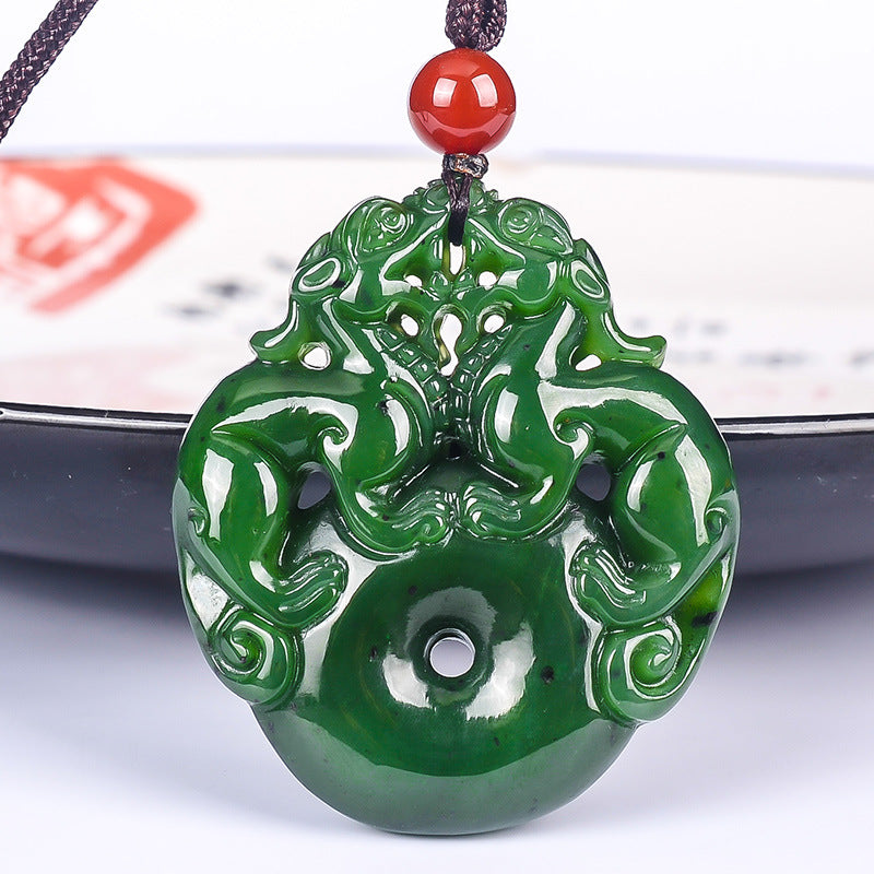 Collier Pixiu en jade de Hetian - Doublez l'énergie de la richesse - Karma et Moi