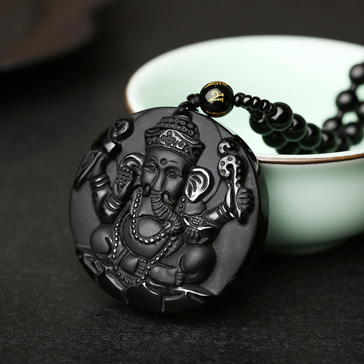 Collier "Succès" De Ganesh En Obsidienne - Karma et Moi