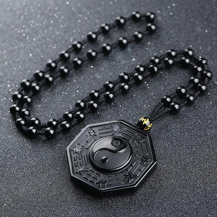 Collier d'obsidienne noire yin et yang pour la positivité - Karma et Moi