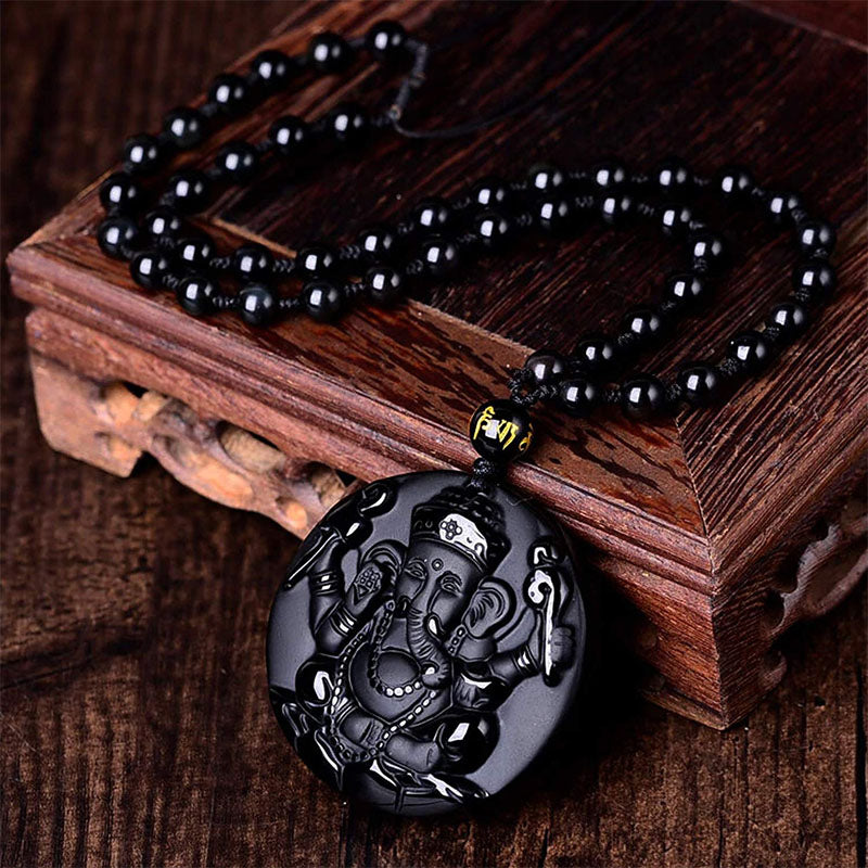 Collier "Succès" De Ganesh En Obsidienne - Karma et Moi