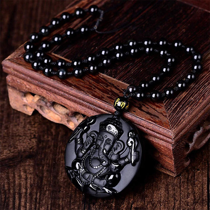 Collier "Succès" De Ganesh En Obsidienne - Karma et Moi