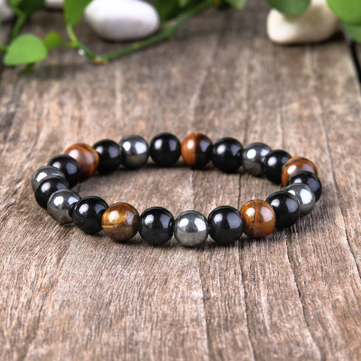 Bracelet de triple protection en obsidienne noire, hématite et œil de tigre - Karma et Moi