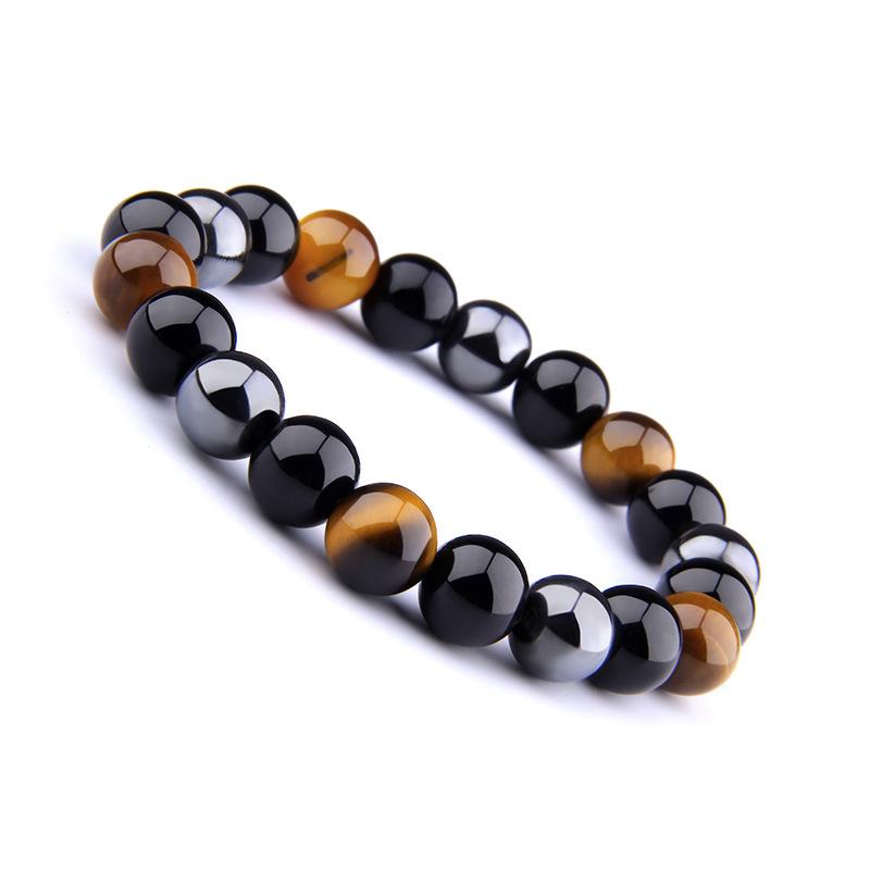 Bracelet de triple protection en obsidienne noire, hématite et œil de tigre - Karma et Moi