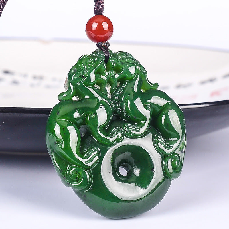 Collier Pixiu en jade de Hetian - Doublez l'énergie de la richesse - Karma et Moi