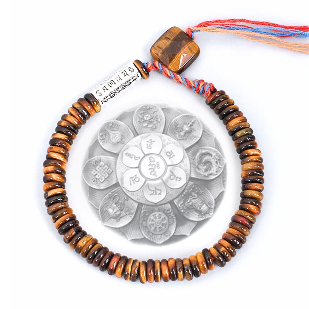 Bracelet Mantra Tibétain en Œil de Tigre – pour la Protection & la Croissance Spirituelle - Karma et Moi