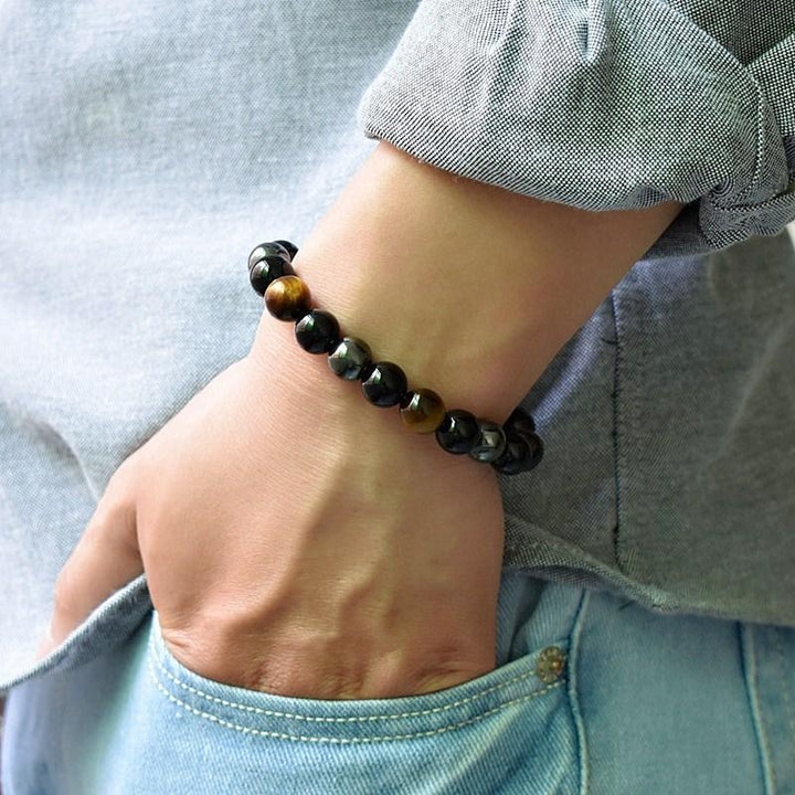 Bracelet de triple protection en obsidienne noire, hématite et œil de tigre - Karma et Moi