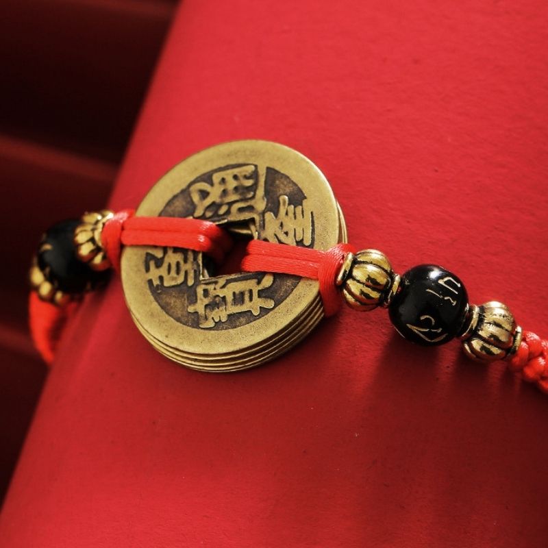 Bracelet de pièces chinoises porte-bonheur - Cinq pièces Feng shui de l’empereur - Karma et Moi