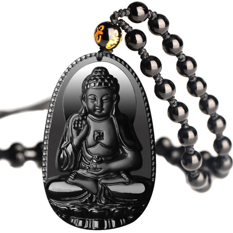 Collier de Bouddha en obsidienne noire - Protection et courage - Karma et Moi