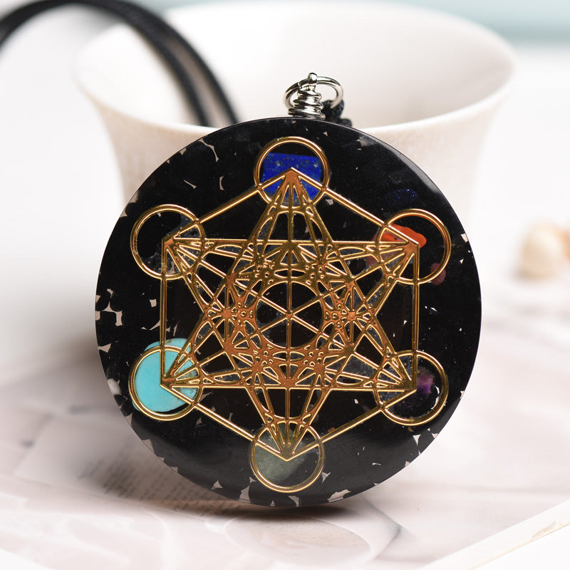 Collier de protection en tourmaline noire, cube de Métatron et orgonite - Karma et Moi