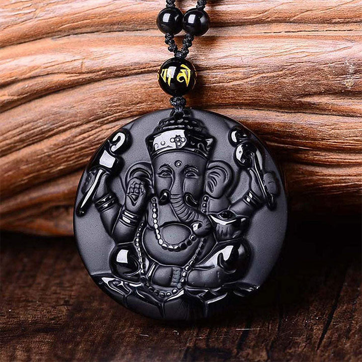 Collier "Succès" De Ganesh En Obsidienne - Karma et Moi