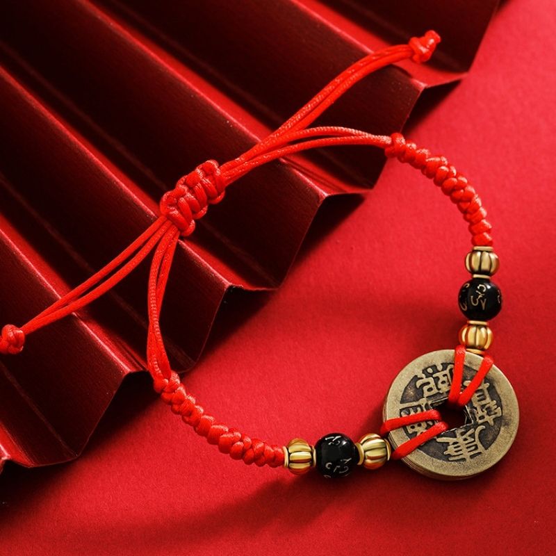 Bracelet de pièces chinoises porte-bonheur - Cinq pièces Feng shui de l’empereur - Karma et Moi