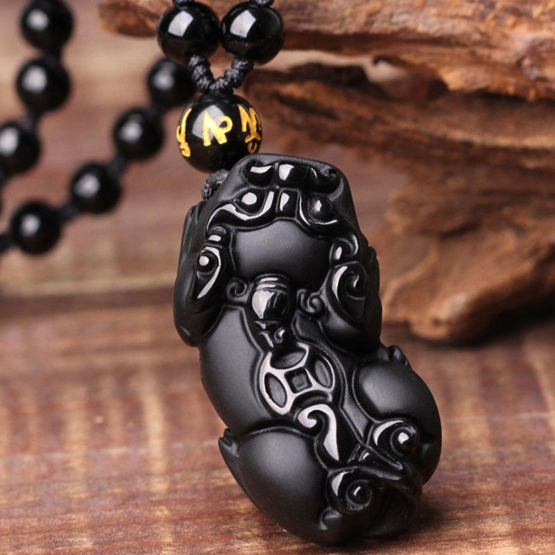 Collier Pixiu en obsidienne noire - Protection de la richesse - Karma et Moi