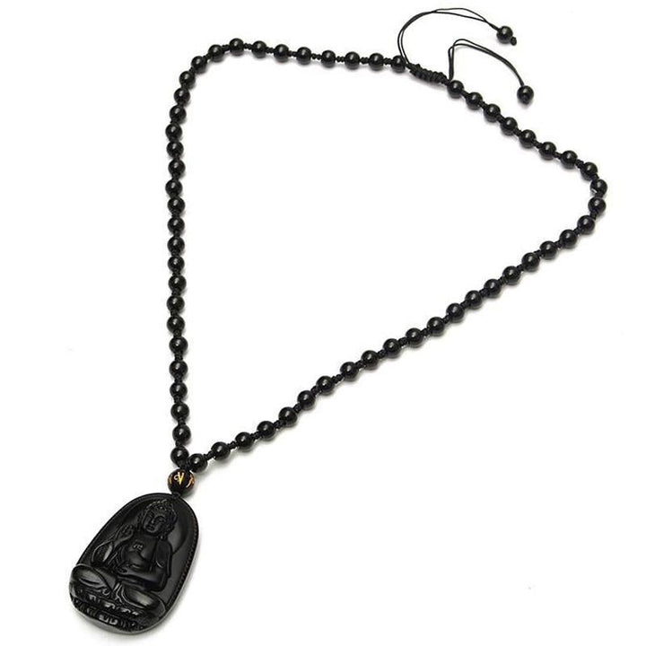 Collier de Bouddha en obsidienne noire - Protection et courage - Karma et Moi