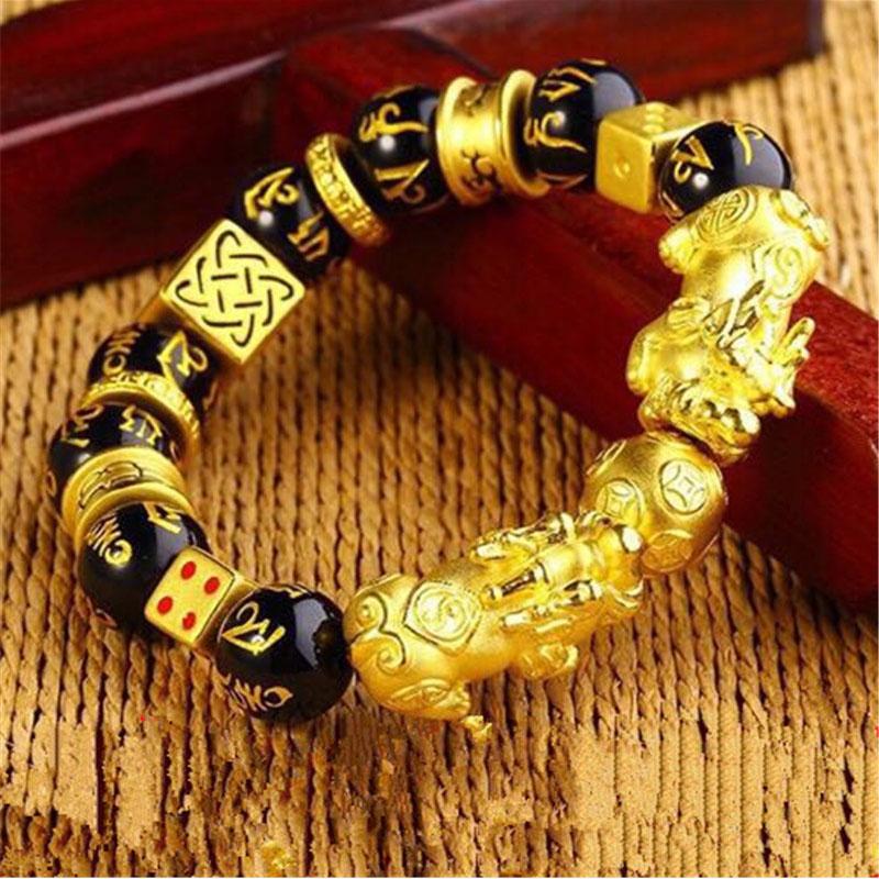 Bracelet double Pixiu plaqué or pour attirer la prospérité - Karma et Moi