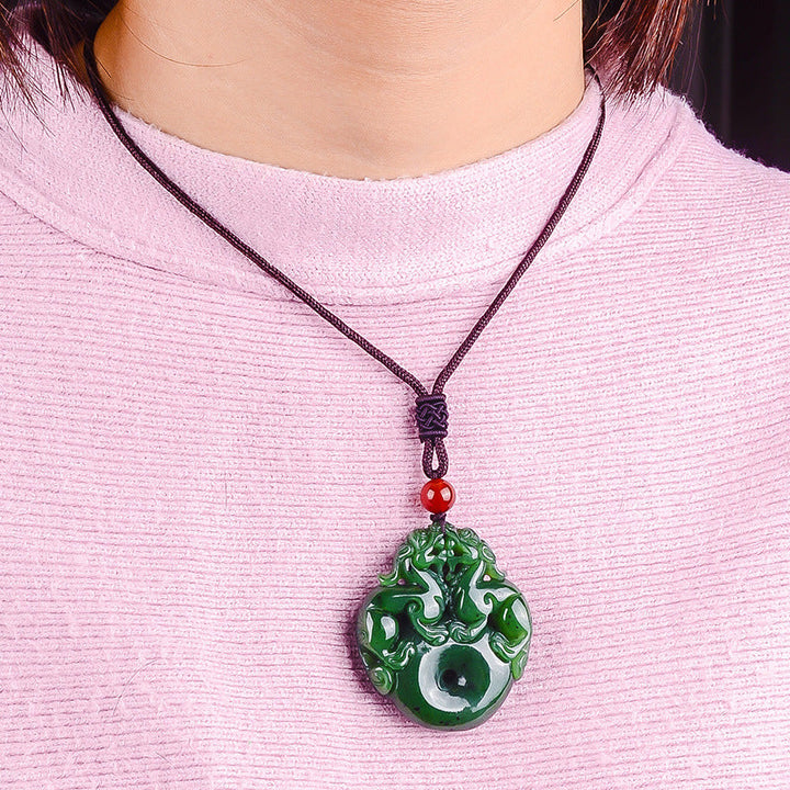 Collier Pixiu en jade de Hetian - Doublez l'énergie de la richesse - Karma et Moi