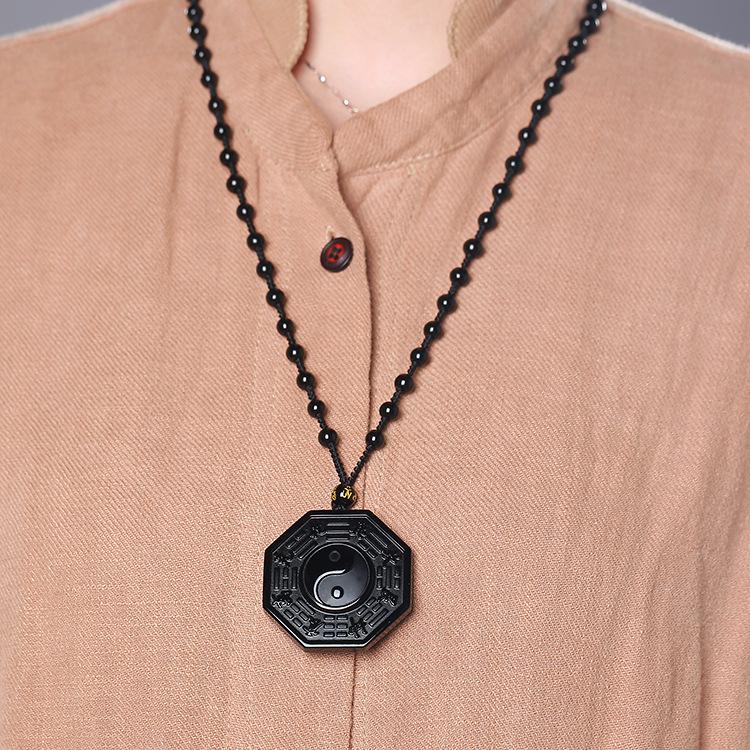 Collier d'obsidienne noire yin et yang pour la positivité - Karma et Moi