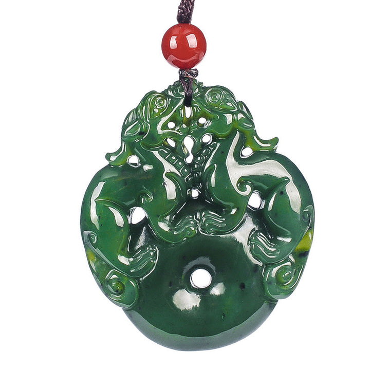 Collier Pixiu en jade de Hetian - Doublez l'énergie de la richesse - Karma et Moi