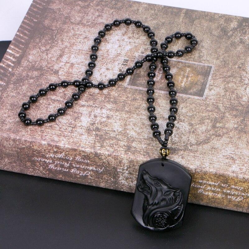 Collier de protection avec pendentif de loup en obsidienne noire - Karma et Moi