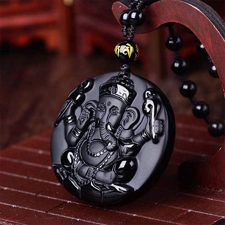 Collier "Succès" De Ganesh En Obsidienne - Karma et Moi