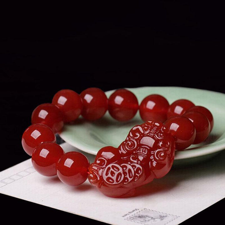 Bracelet Pixiu en agate rouge - Préserver la richesse - Karma et Moi