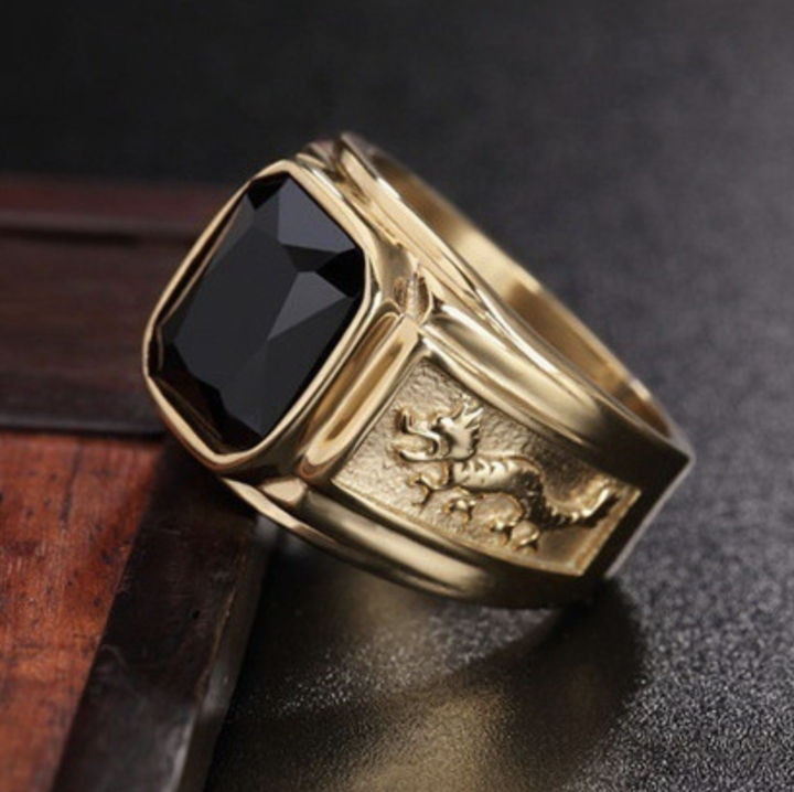 Bague de dragon porte-bonheur avec cristal noir - Karma et Moi