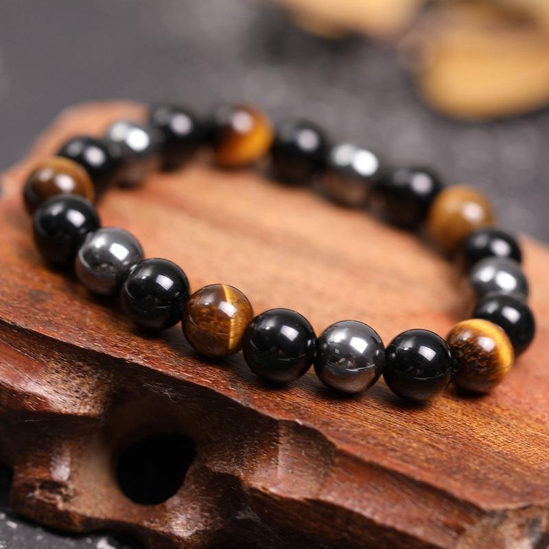 Bracelet de triple protection en obsidienne noire, hématite et œil de tigre - Karma et Moi