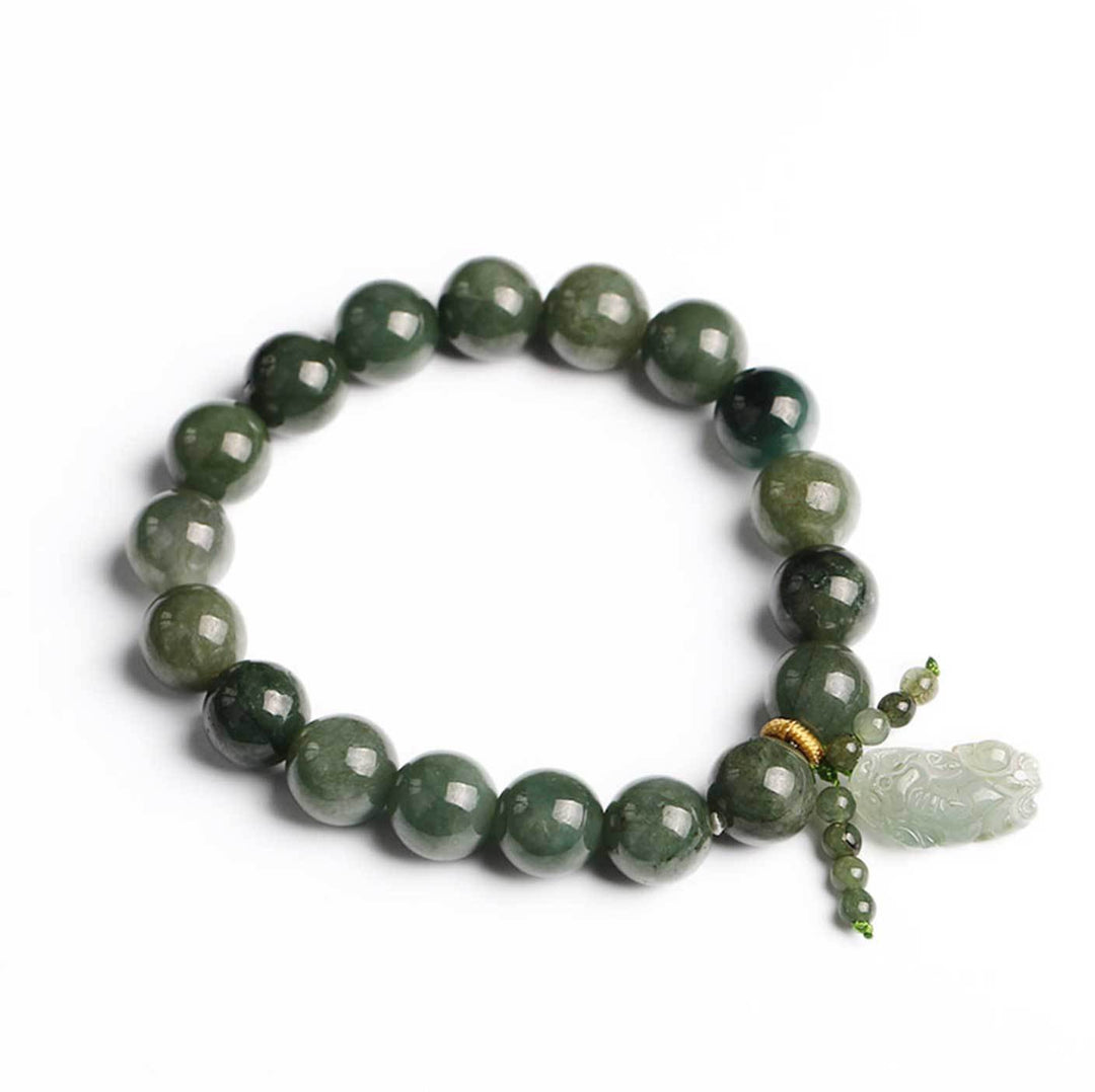 Bracelet en jade vert avec Pixiu - Pour la richesse - Karma et Moi