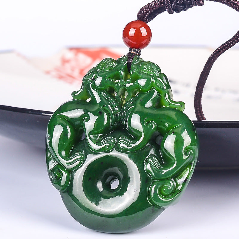 Collier Pixiu en jade de Hetian - Doublez l'énergie de la richesse - Karma et Moi