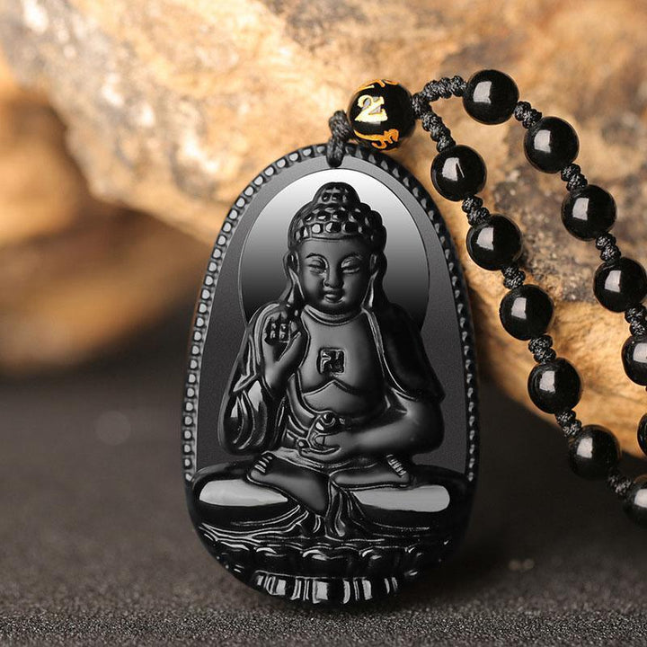 Collier de Bouddha en obsidienne noire - Protection et courage - Karma et Moi