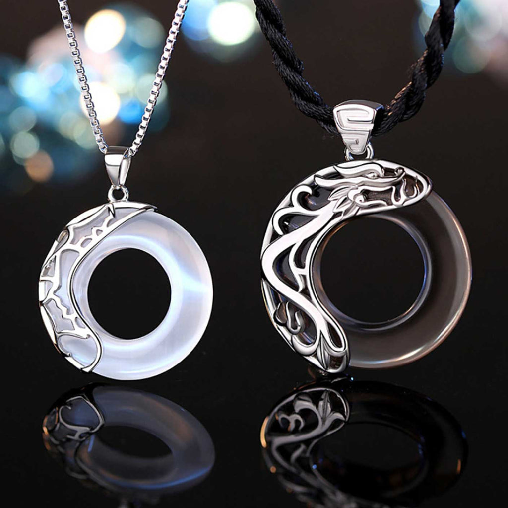 Collier Couple Dragon Et Phénix Yin Yang - Amulette Rétro En Acier Inoxydable, Pendentif 32,7x47,3 Mm, Chaîne Réglable - 7