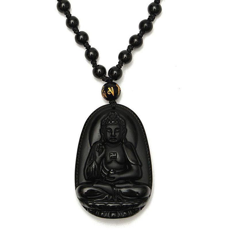 Collier de Bouddha en obsidienne noire - Protection et courage - Karma et Moi