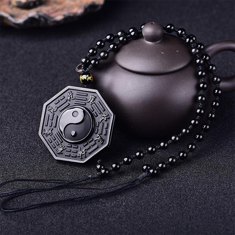 Collier d'obsidienne noire yin et yang pour la positivité - Karma et Moi