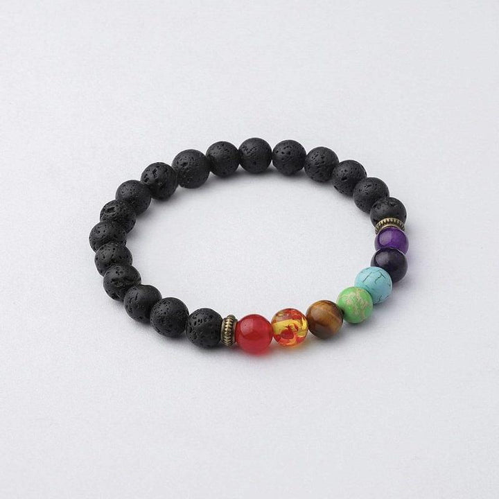 Bracelet en pierre volcanique avec 7 pierres de chakra - Diffuseur d'huiles essentielles - Karma et Moi