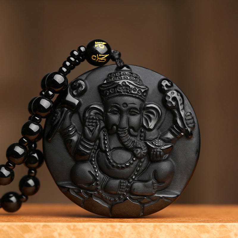 Collier "Succès" De Ganesh En Obsidienne - Karma et Moi