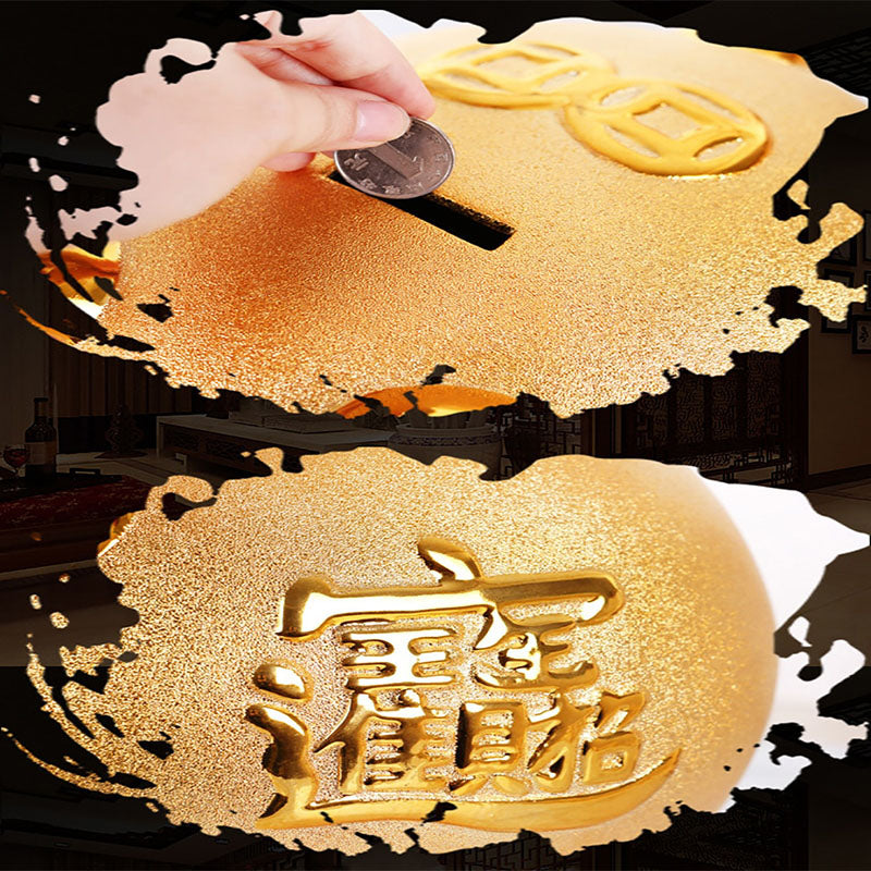 Tirelire Cochon En Céramique Dorée – Porte-bonheur Chinois – Avec Bouchon De Vidange – Ouverture Pour Pièces Et Billets – Idée Cadeau Originale - 8