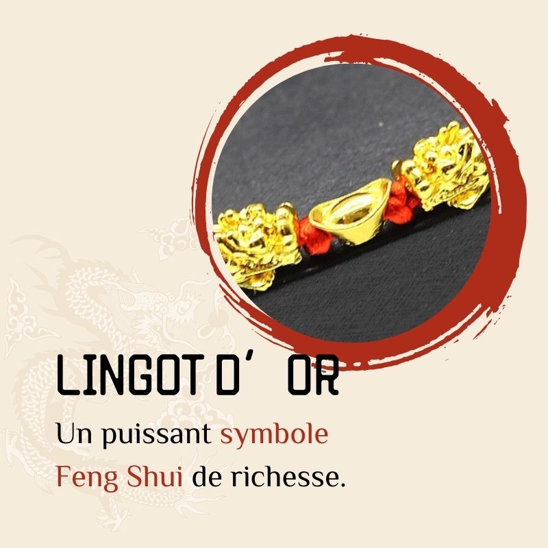 Bracelet double Pixiu lingot et fil rouge porte-bonheur - Karma et Moi