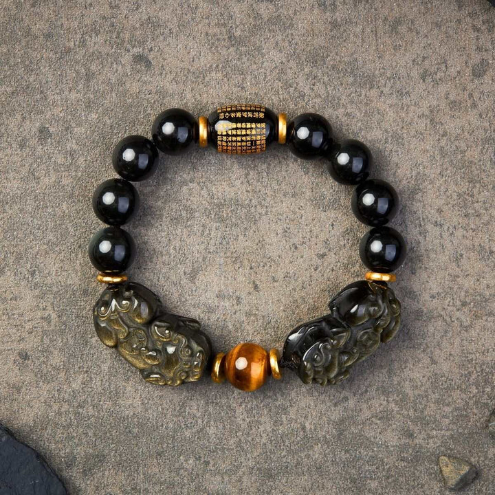 Bracelet double Pixiu en obsidienne dorée naturelle - Karma et Moi
