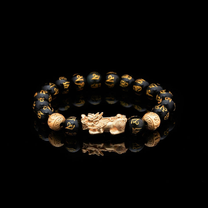 Bracelet obsidienne noire bracelet Feng Shui avec Pixiu - "Richesse" - Karma et Moi