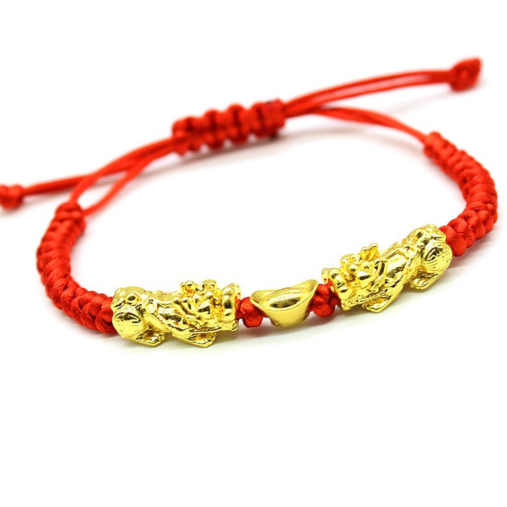 Bracelet double Pixiu lingot et fil rouge porte-bonheur - Karma et Moi