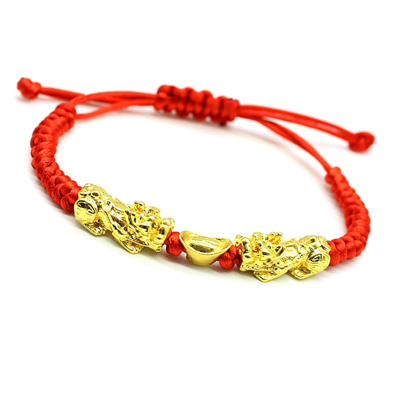Bracelet double Pixiu lingot et fil rouge porte-bonheur - Karma et Moi