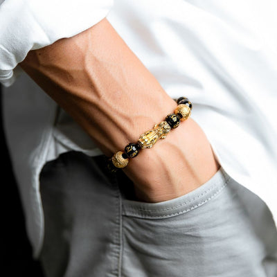 Bracelet obsidienne noire bracelet Feng Shui avec Pixiu - "Richesse" - Karma et Moi