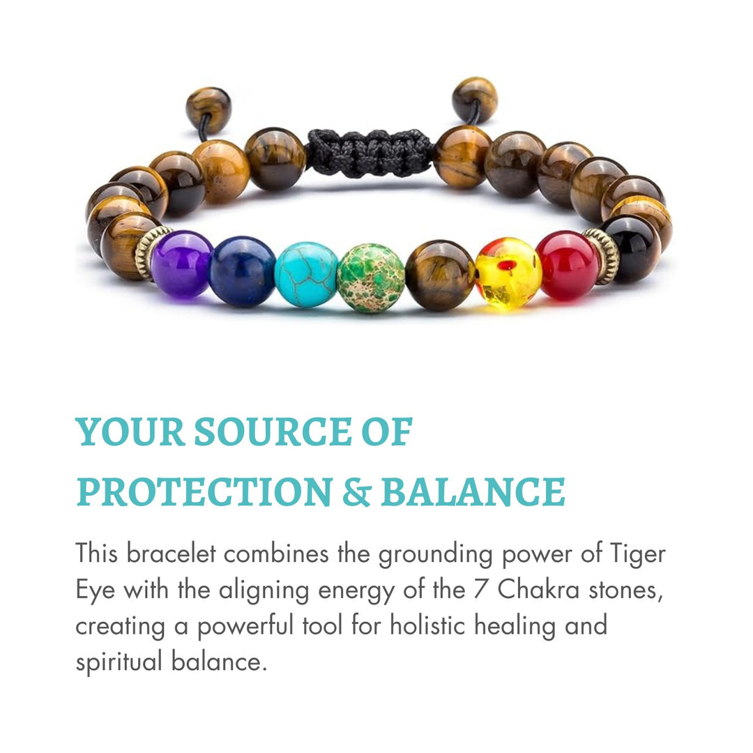 Bracelet des chakras en œil de tigre - Protection et équilibre - Karma et Moi