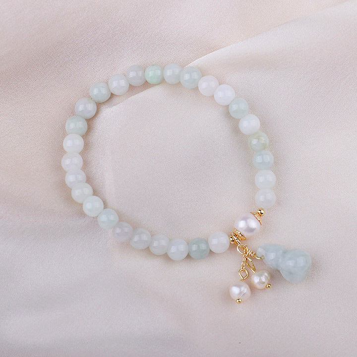 Bracelet en jade vert clair avec amulette Wu Lou - Karma et Moi