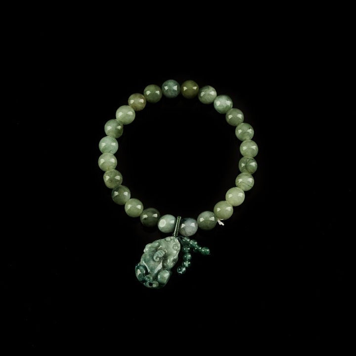 Bracelet en jade vert avec Pixiu - Pour la richesse - Karma et Moi